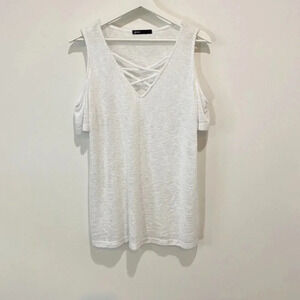 Gibson Sheer Cold-Shoulder  Snow White Knit Tank Top Size M